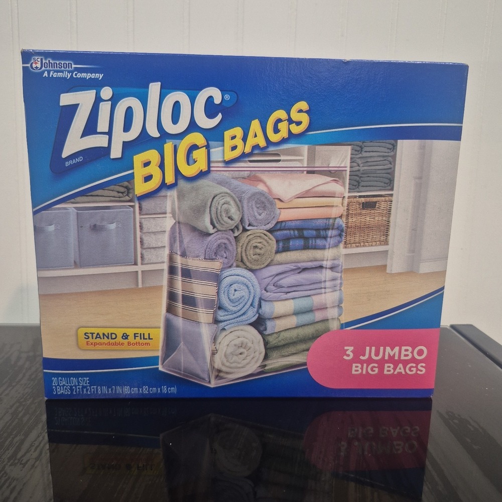 ZIPLOC BIG BAGS JUMBO 20 GALLON STORAGE HEAVY DUTY 3 ct BOX NEW OLD STOCK RARE